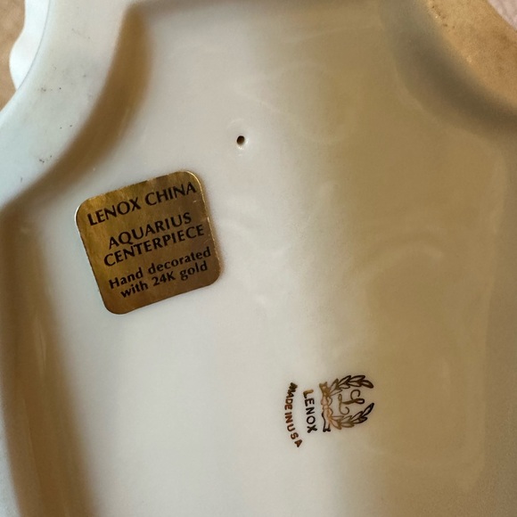LENOX Aquarius Centerpiece Bowl Tabletop China 24K Gold Trim Vintage Collectible - Picture 9 of 10